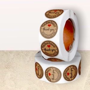 1000 Thank You Handmade Stickers 2 Rolls 500 ct 1” Kraft Hand Made Crafts